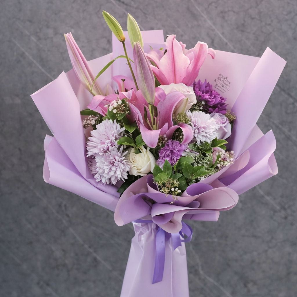 Elegant Pink Lily & Purple Mixed Bouquet