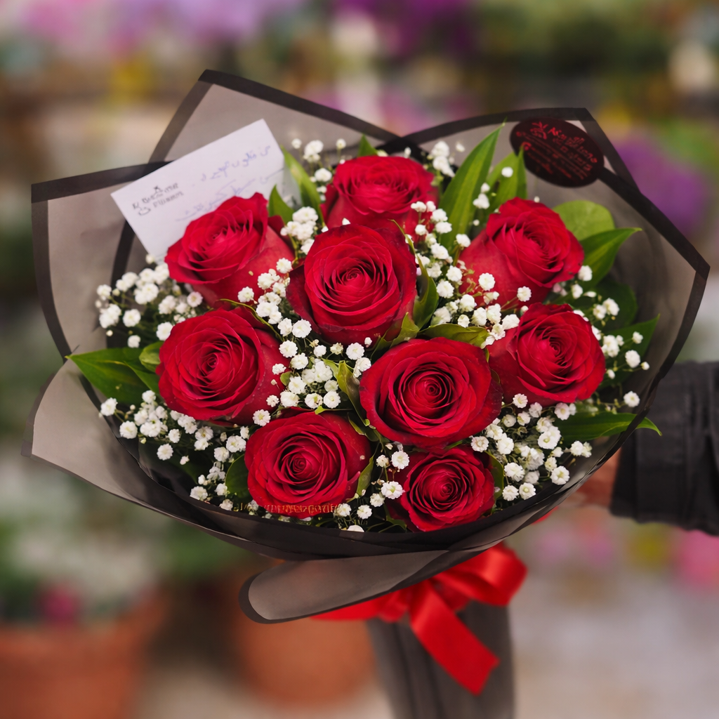 Classic Red Rose Bouquet – 10 Roses