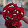 Crimson Velvet Rose Bouquet – 12 Red Roses