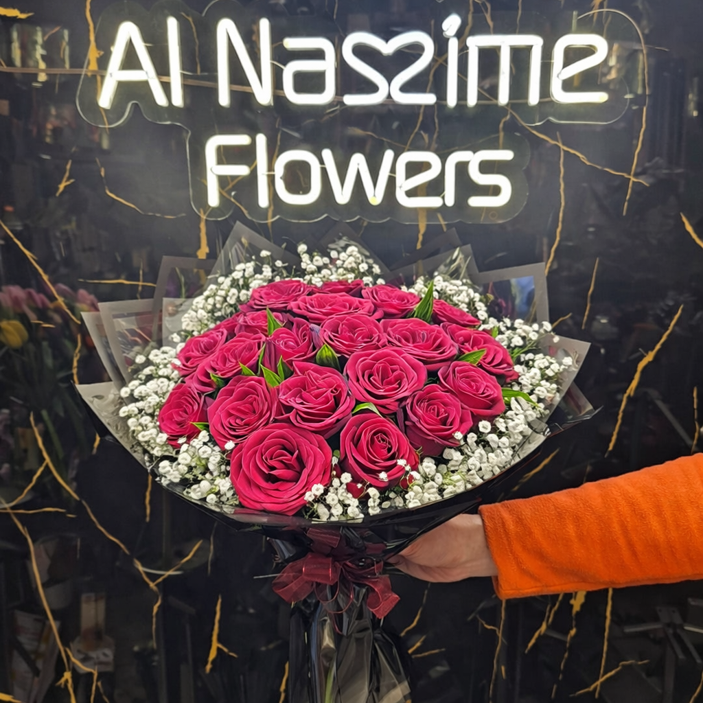 باقة ورود وردية فاخرة – 25 وردة