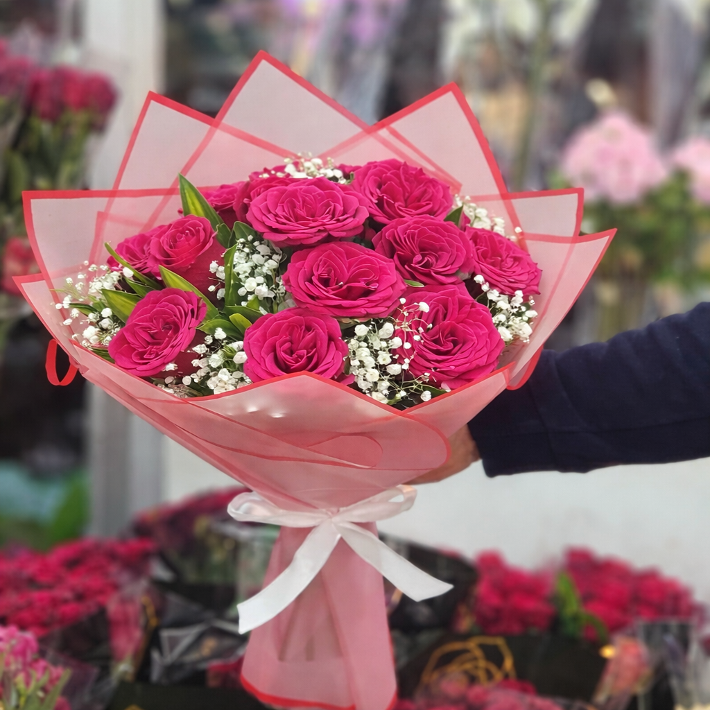 باقة ورود وردية ساحرة (15 وردة)