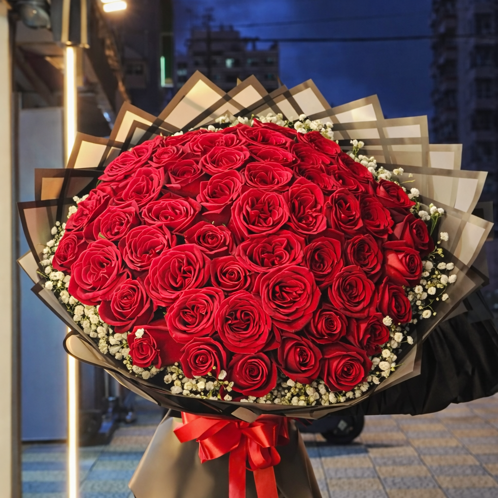 Classic Red Rose Grand Bouquet – 50 Roses